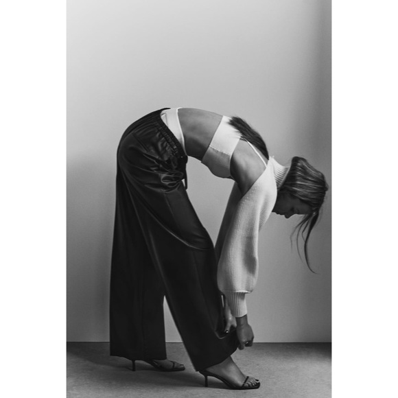 NWT Bloggers Favorite Zara Waxed Effect Wide Leg Pants Size XS - Picture 2 of 14